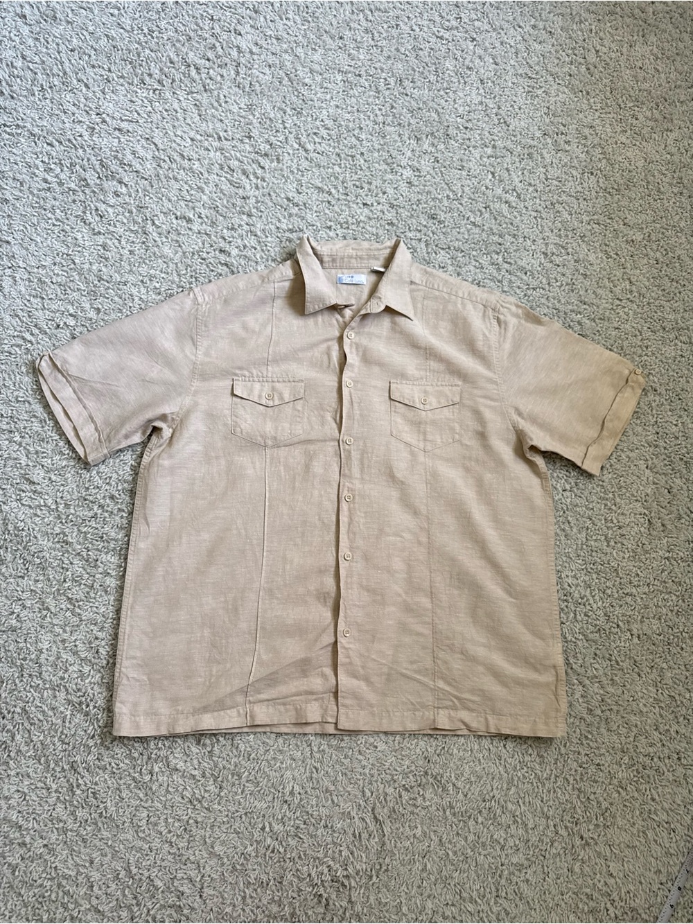 Cafe Luna Mens Shirt size Xl Beige Tan Short Sleeve Linen Blend Pocket